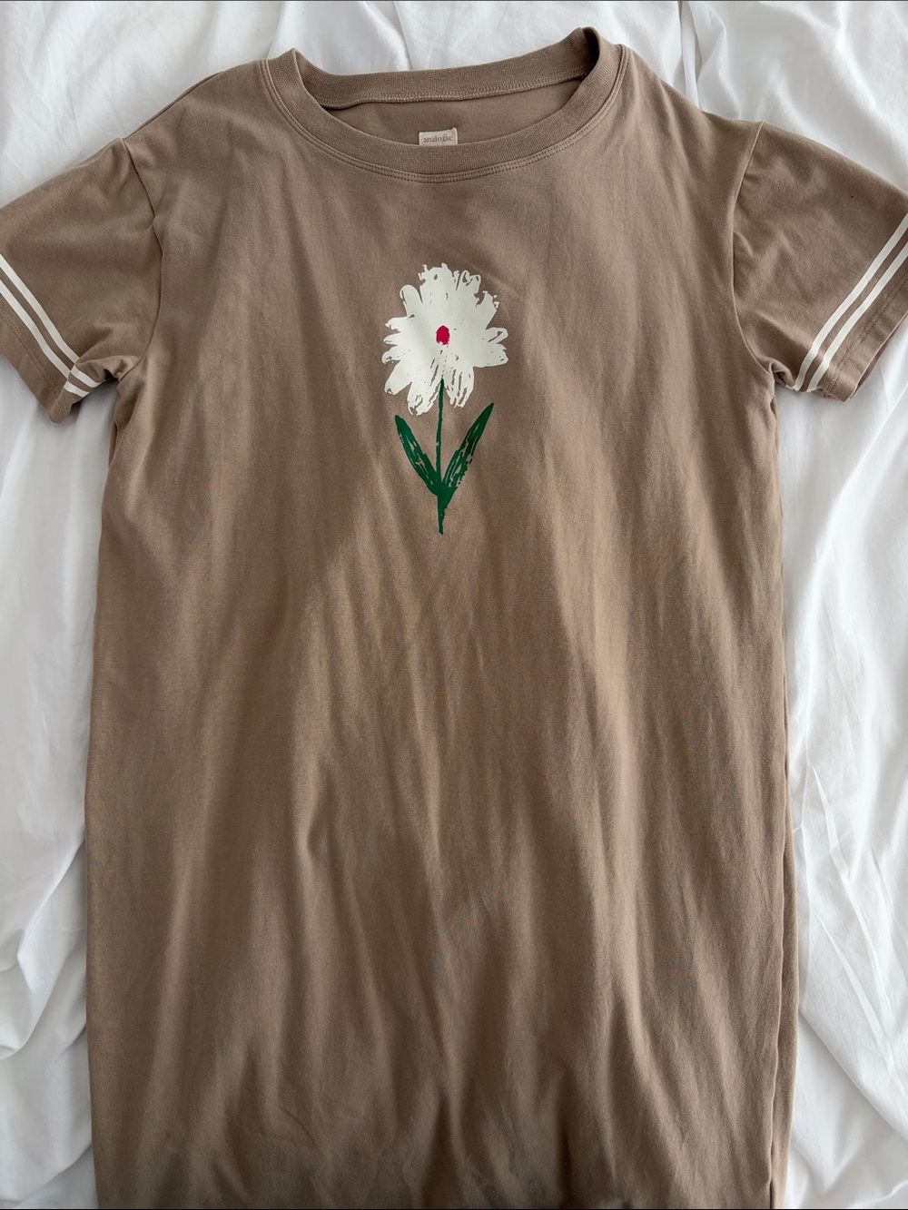 Analogie Kids Floral Graphic Tee Dress - Taupe with White Flower